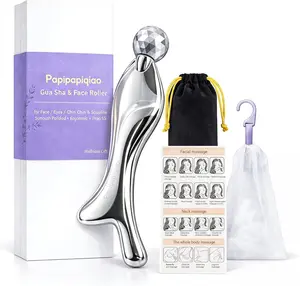 Gua Sha Tool for Face & Eye, Premium Metal Facial Massager, Lymphatic Drainage & Jawline Sculpting, Cooling Metal Face Roller to Reduce Puffiness & Relieve Facial Tension