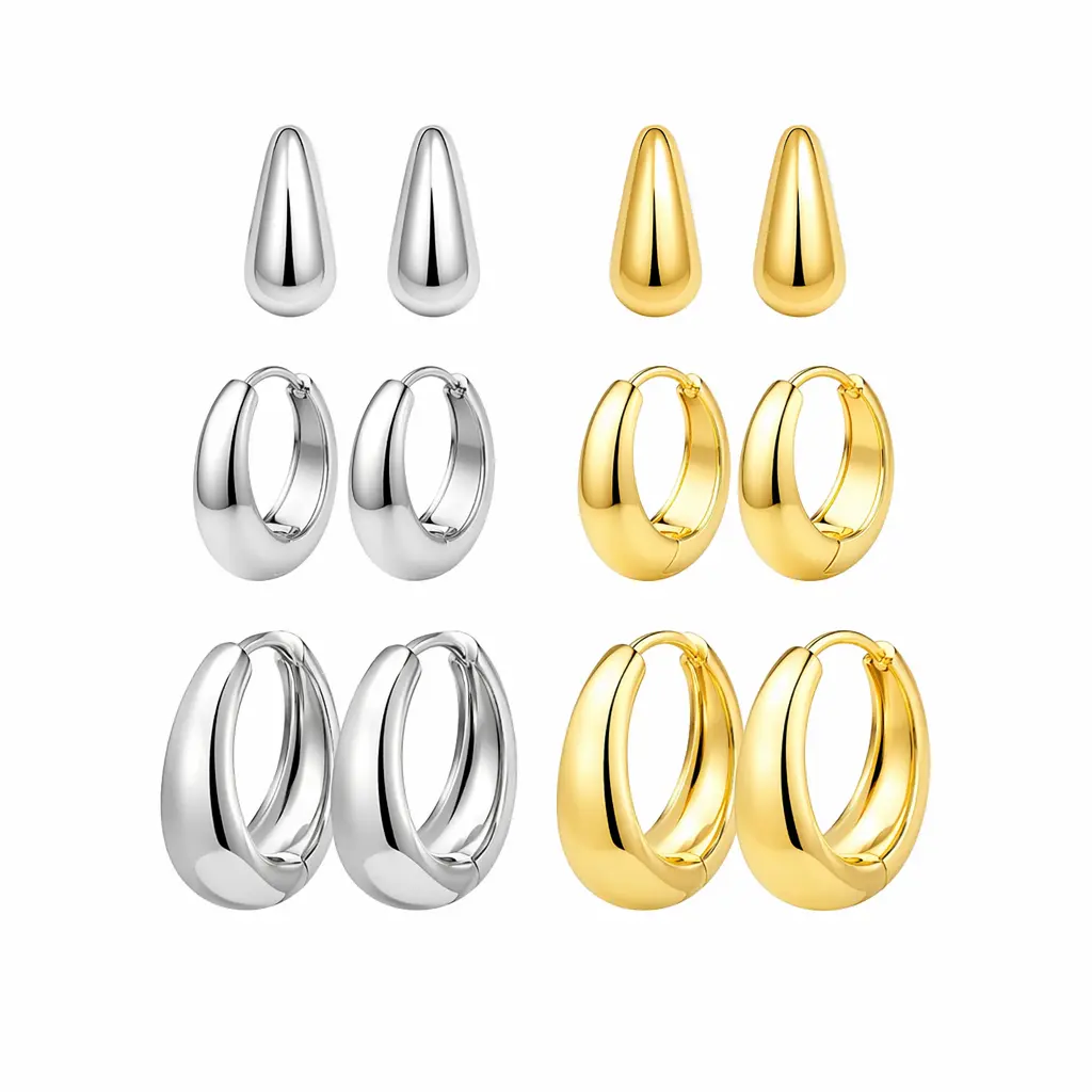 14k Gold Plated Oval Thick Hoop Earrings Small Chunky Gold Hoops Teardrop Earrings 925 Sterling Silver  for Women