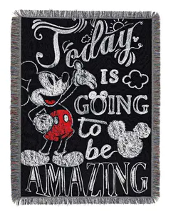 Disney's Mickey Mouse, "Amazing Day" Woven Tapestry Throw Blanket, 48" x 60", Multi Color Decor Decorative