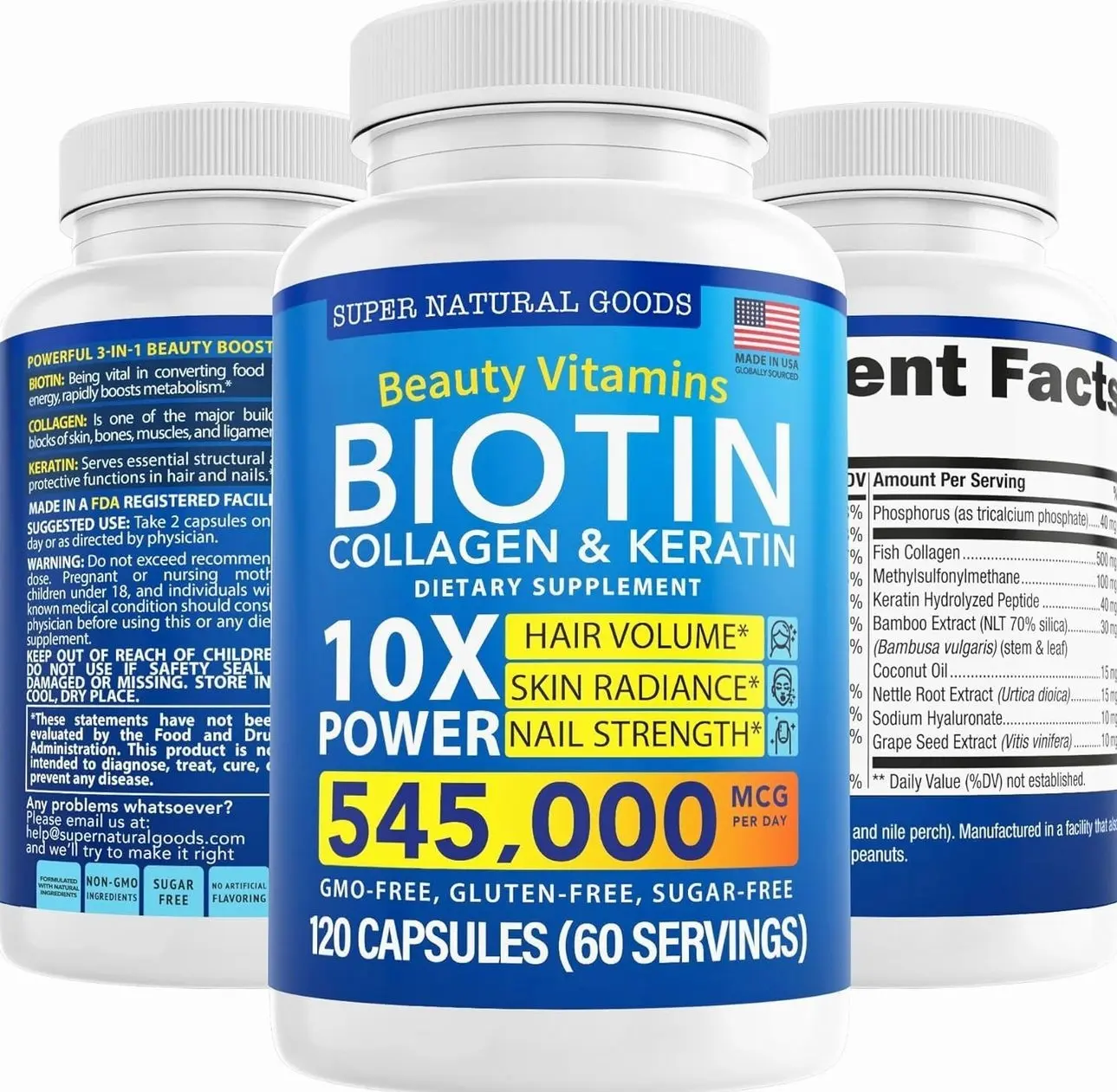 Biotin and Collagen Vitamins + Keratin with Folate - Hair Loss Treatments for Women & Men - Follicle, Skin and Nail Supplements for Hair Growth & Postpartum Support - GMO Free & Gluten Free (120 Caps)
