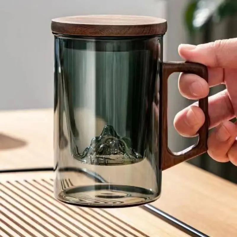 500ml Borosilicate Glass Mug with Filter Tea Cup with Wooden Lid Home High Temperature Resistance Flower Tea Water Cup Drinkware Glass Coffee Cup Heat Resistant Mugs