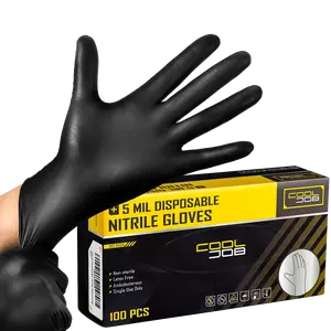 COOLJOB 5 Mil Black Disposable Nitrile Gloves, Heavy-Duty for Household Cleaning, Cooking, Working, Powder Free