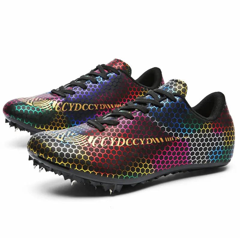 Men's Spiked Sports Training Shoes - Mandarin Duck Design, Front Tie, Adult-Fit, Abstract Runway Style, for Student Middle-Distance Sprint, Track and Field, Sports Shoes, Laces, Low Cut, Track Running, Unisex Wear