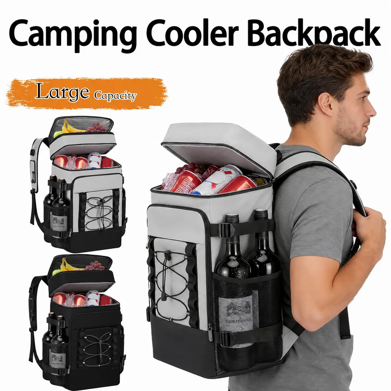 SUNNYDATING 45L Cooler Backpack, Dual Compartment Insulated Cooler Bag, 12H Cold Retention Leakproof PEVA Soft Cooler Backpack with Bottle Opener, Large Capacity Waterproof Cooler Bag for Camping Beach Picnic Hiking Fishing Travel