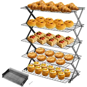 3/4/5-Tier Stackable Cooling Rack for Baking – Collapsible Wire Cookie Rack with Adjustable Heights, Non-Stick Roasting & Drying Rack for Cupcakes, Pies, Pastries – Space-Saving Kitchen Essential