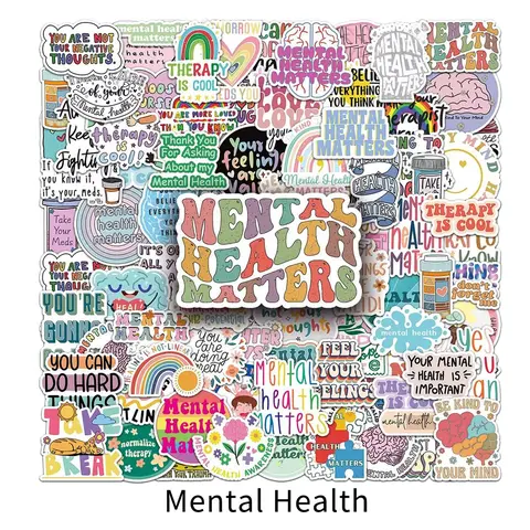 Mental Health Letter Pattern Sticker, 100/200pcs Waterproof Self Adhesive Decor Paper, Decor Sticker for Gift Greeting Card Water Bottle Laptop Phone