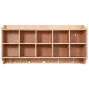 Hanging Coat Locker with 10 Cubby Storage Organizer Cubes, Daycare Shelves with Hooks and Shelf, Durable Furniture for Kids Toys and Classroom