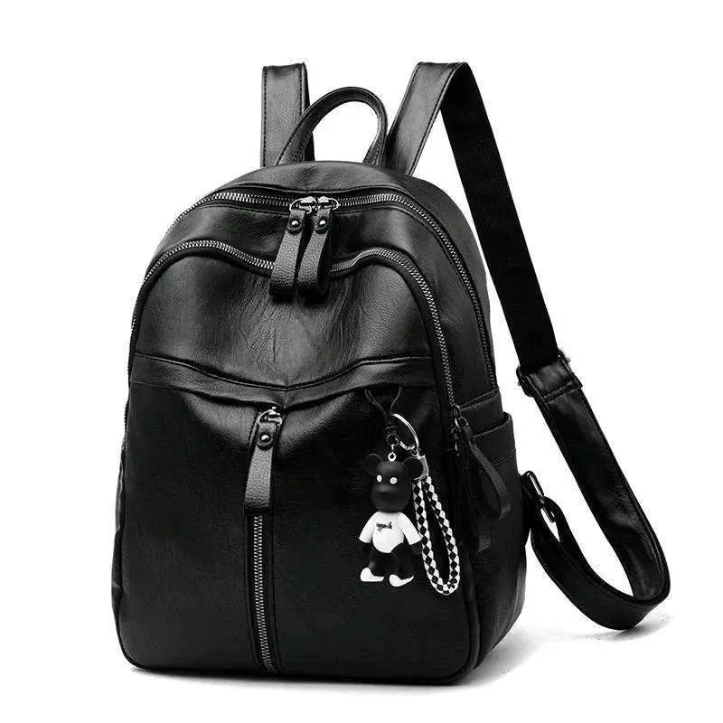Luxury Waterproof Women’s Leather Black Backpack