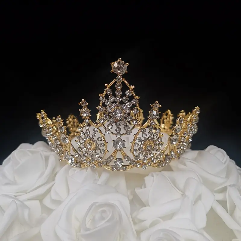 212 MAIN Rhinestone Gold Medium Princess Crown Cake Topper - Model 34043-GD, 3.8 oz, 3" Tall, Cake Decorating Supplies, Ornaments for Home & Festive Party Decor, Decorative Cake & Cupcake Toppers