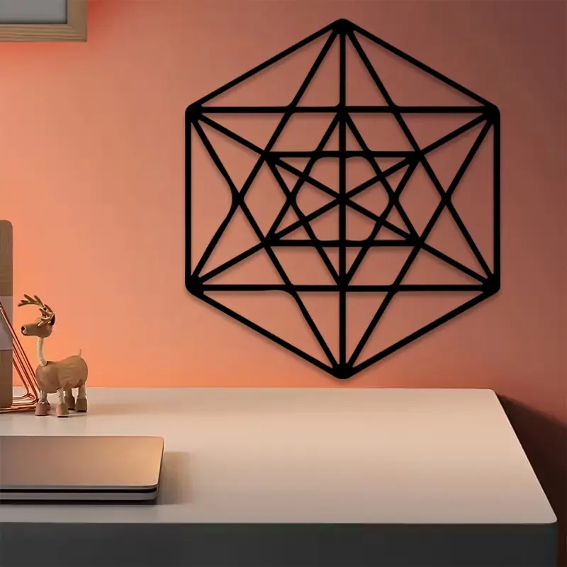 1pc Metatron Cube Metal Wall Art, Metatron Cube Statue Mural, Perfect for Living Room Wall, Office Wall, Gallery Wall, Christmas Decor, Ideal Gift for Spiritual Seekers, Powder-Coated Metal