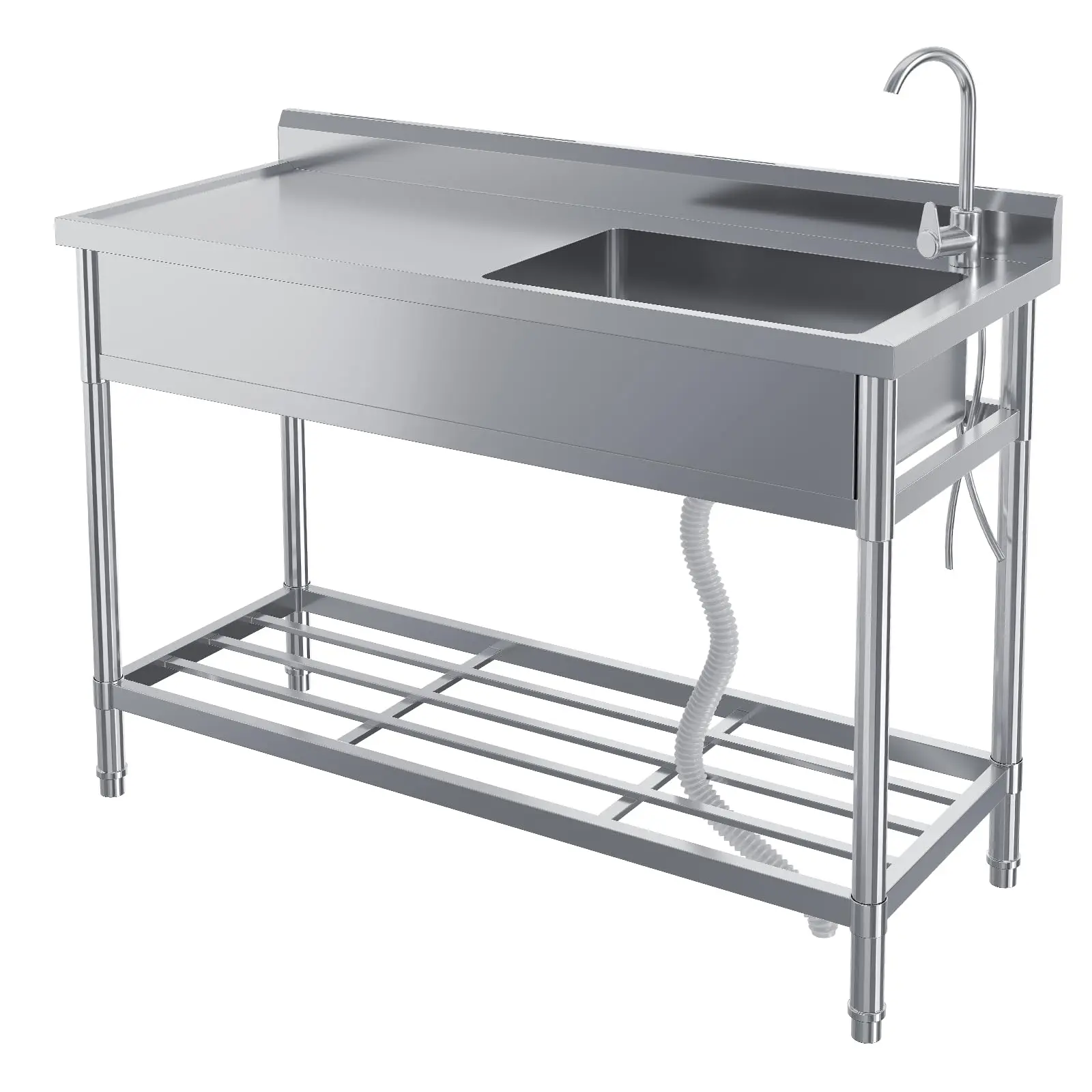 Garvee Stainless Steel Utility Sink 47-inch with Workbench, Hot and Cold Water Faucet and Plumbing for Laundry, Kitchen, Garage, Workshop, Outdoor Use