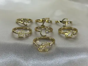 Adjustable 14K Gold Plated Initial Letter Rings for Women - Letters A-Z