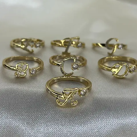 Adjustable 14K Gold Plated Initial Letter Rings for Women - Letters A-Z
