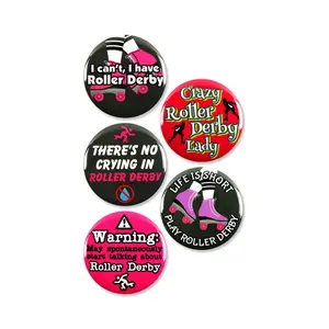 5 Pack - Funny Roller Derby Pinback Buttons - 2.25 Inch
