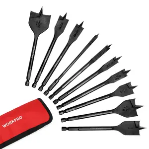 #fathersdaygift WORKPRO 10-Pack Pro Spade Drill Bit Set- Black Coating, Premium Carbon Steel, Paddle Flat Bits for Woodworking, Assorted Bits 1/4" to 1-1/2" with Storage Case
