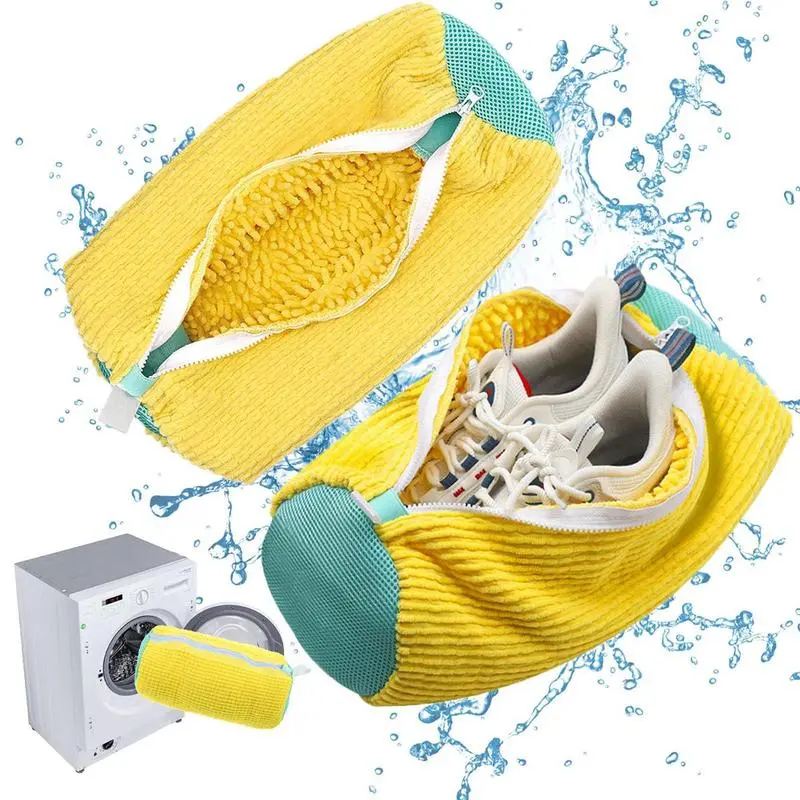 Premium Chenille Microfiber Shoe Washer Bag with 1200 Bristles Secure Safety Lock Design for All Kinds of Shoes Reusable Washing Machine Cleaning Bag for Home Laundry Room Accessory