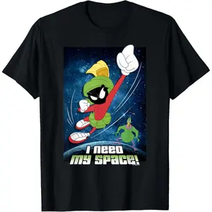Men's Short Sleeve Leisurely Top Looney Tunes Looney Tunes Marvin & Instant Martian Need Space Poster T-Shirt