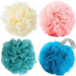 Luffa Loofah Sponge Shower Loofahs 50g Shower Bath Sponges  Mesh Pouf Mesh Balls for  Wash   Bathroom Men Women Soft  Cleaning Bathing Accessories Tool (4Colors)