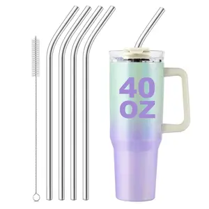 Reusable Straws, 4/6/8 Counts Metal Long Straw with 1/2 Counts Cleaning Brush, Straw & Brush Set for Stanley Cup Travel Cup