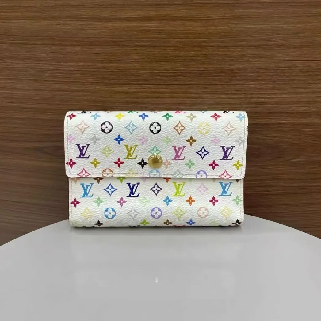 Pre-owned Louis Vuitton leather Clutches & Wristlets ALEXANDRA White Coated Canvas Monogram Wallet