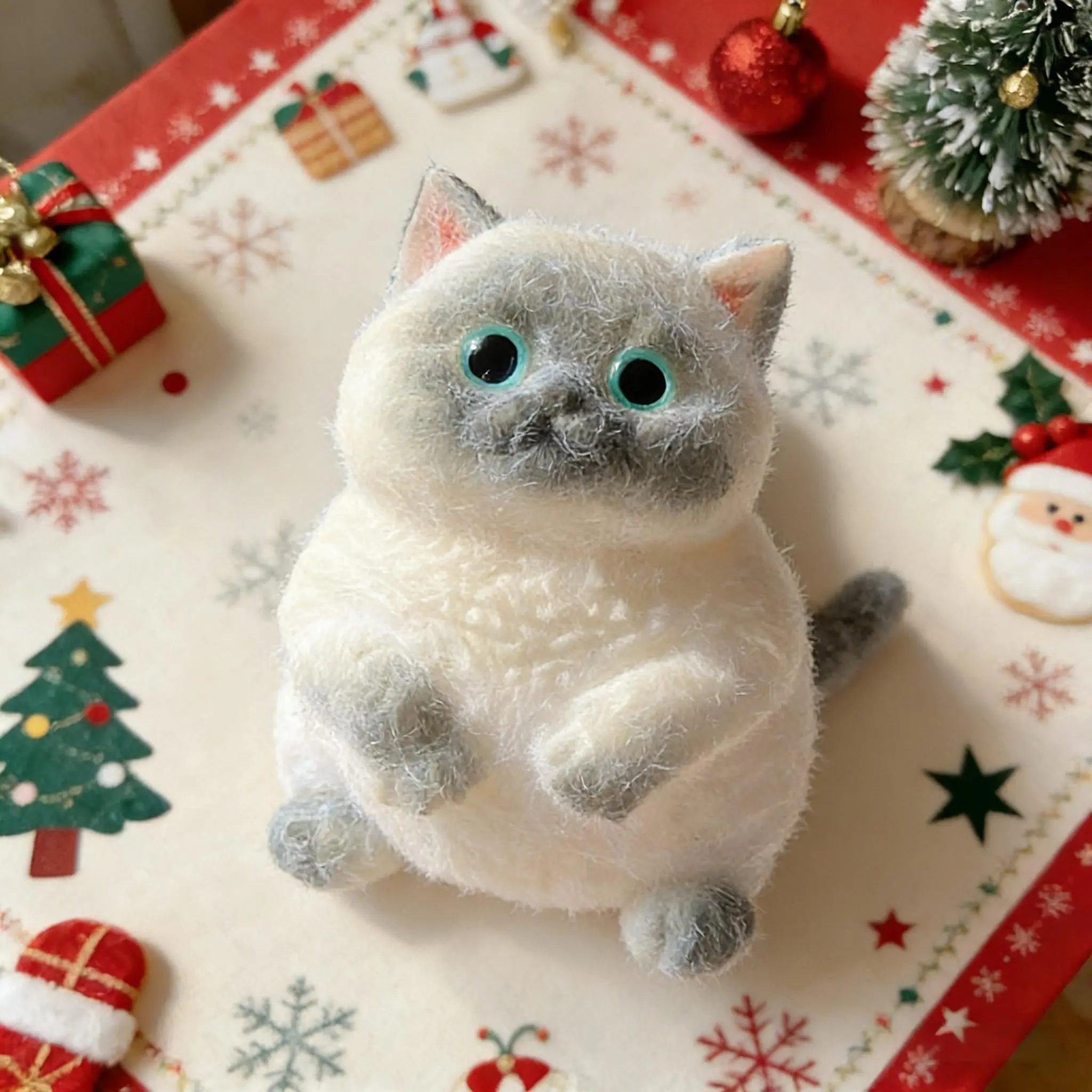 Marshmallow-Soft Chubby Siamese Cat Squishy Toy - Oddly Satisfying, Cloud-Like Texture, Compact, Long-Lasting, Cute Gray Point Design, Bright Teal Eyes, Calming Decompression Fidget Toy for Desk Decor