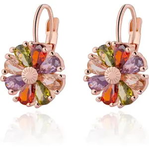 Gold Plated Flower Earrings Birthstone Leverback Earrings Hypoallergenic Vintage Floral Earrings for Women Trendy