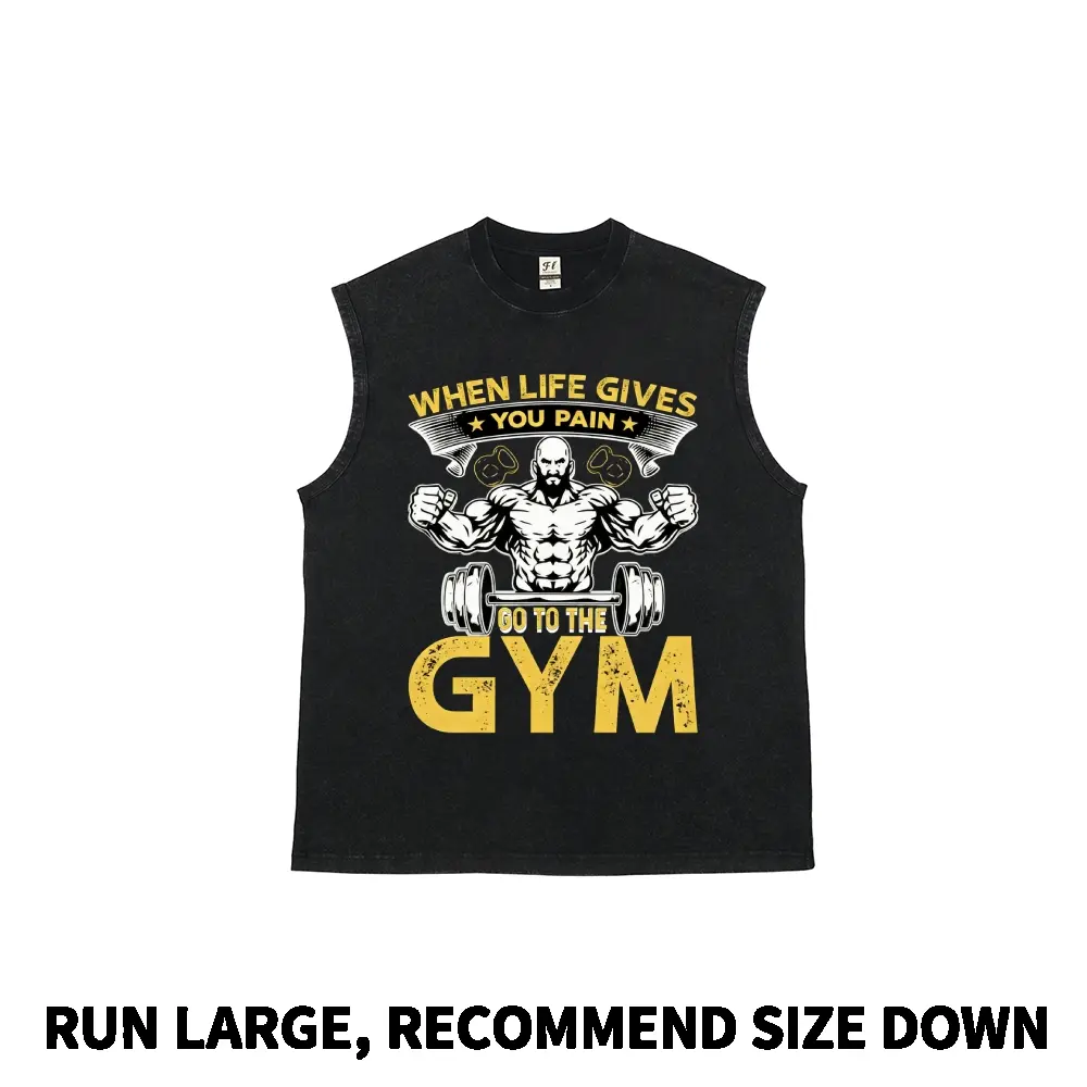 Men's Retro Graphic Tank Top, Breathable Heavyweight Natural Cotton, Sleeveless Loose Fit with Vintage Wash for Casual Wear, S-5XL, Graphic Print, Heavy Cotton
