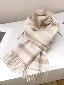 Women's Plaid Wool Scarf, High-End Winter Shawl, Soft Warm Shawl, Shawl Wrap, Pure Wool Neck Warmer, Perfect Birthday Gift, Stylish and Warm Accessory, Tassel Decor Scarf