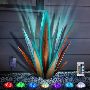 1 piece of 25 inch high, multi colored light rural metal agave sculpture - wrought iron outdoor garden and yard decoration, Christmas, Halloween, Thanksgiving holiday plant statue
