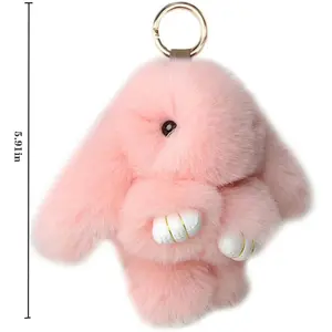 Soft Cute Bunny Keychain Artificial Rabbit Fur Plush Fluffy Pom pom Key Ring for Women