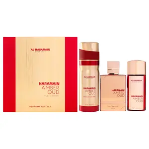 Amber Oud - Ruby Edition by Al Haramain for Unisex - 3 Pc Gift Set 2.5oz EDP Spray, 1oz EDP Spray, 6.6oz Body Spray oud rouge eau