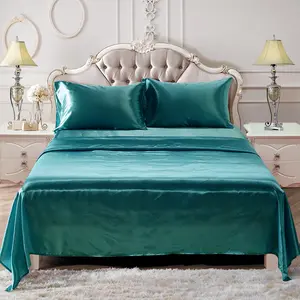 Solid Color Satin-Like Sheet Set, 4PCS Cooling Lightweight Bedding with 2 Pillowcases, Flat Sheet & Deep Pocket Fitted Sheet, Soft Breathable Summer Bed Se