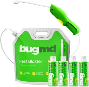 BugMD Pest Blaster Kit Rechargeable - 4 Pack Essential Oil Concentrates & 1 Spray Bottle for Ants Fleas Roaches Indoor Outdoor Plant-Based Solution