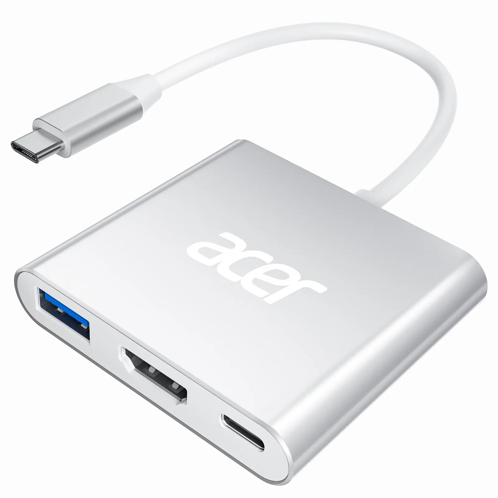 Acer USB C to HDMI Adapter 4K@30Hz 100W PD USBA 3.0 Port for MacBook Pro/Air iPad Tablets TV Monitor Silver 3-in-1 Hub Ultra HD Fast Charging