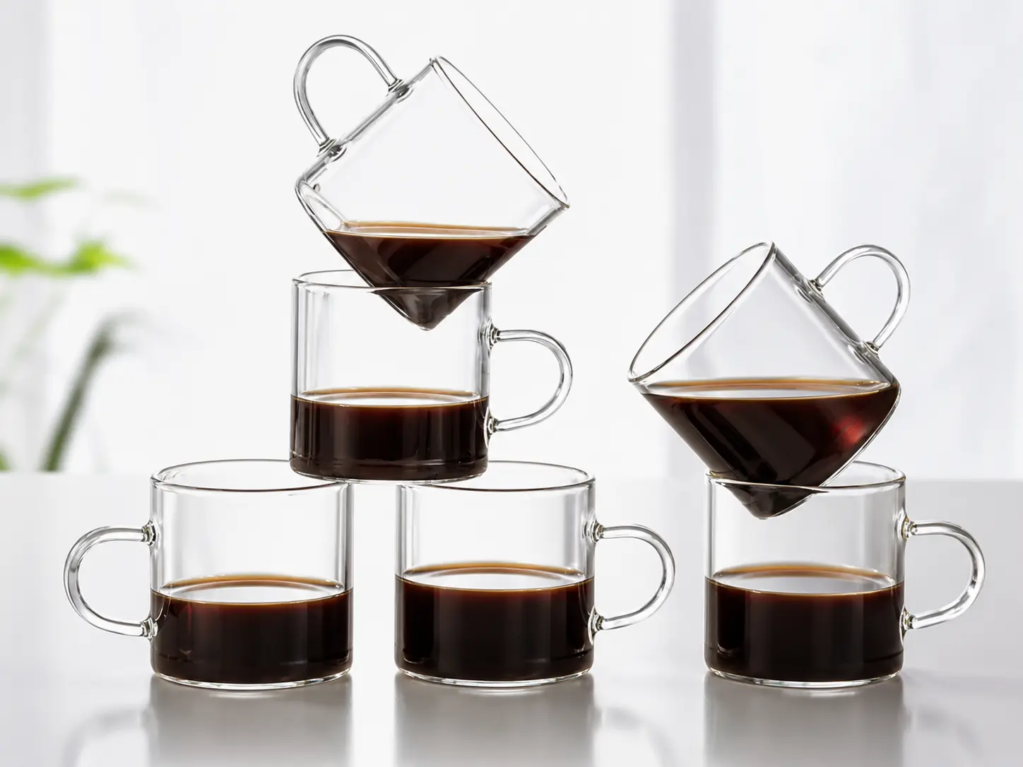 Glass Coffee Mugs Set of 6, 80ml Aesthetic Clear Handle Cups for Espresso, Latte