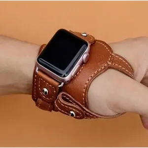 Outdoor Watch Strap Universal Genuine Leather Cycling Watch Strap Sports Watch Strap for Apple Models Dark Brown Black Gray 25.8cm Fashion Pin Buckle