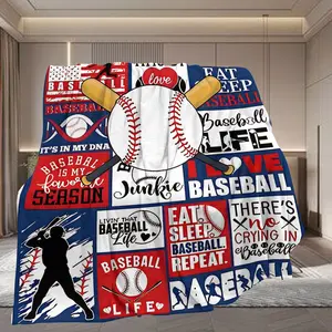 Baseball Theme Lightweight Flannel Blanket, Soft and Comfortable, Blue Colors, Ideal Gift for Baseball Lovers, Bedroom Decor, All Seasons Use