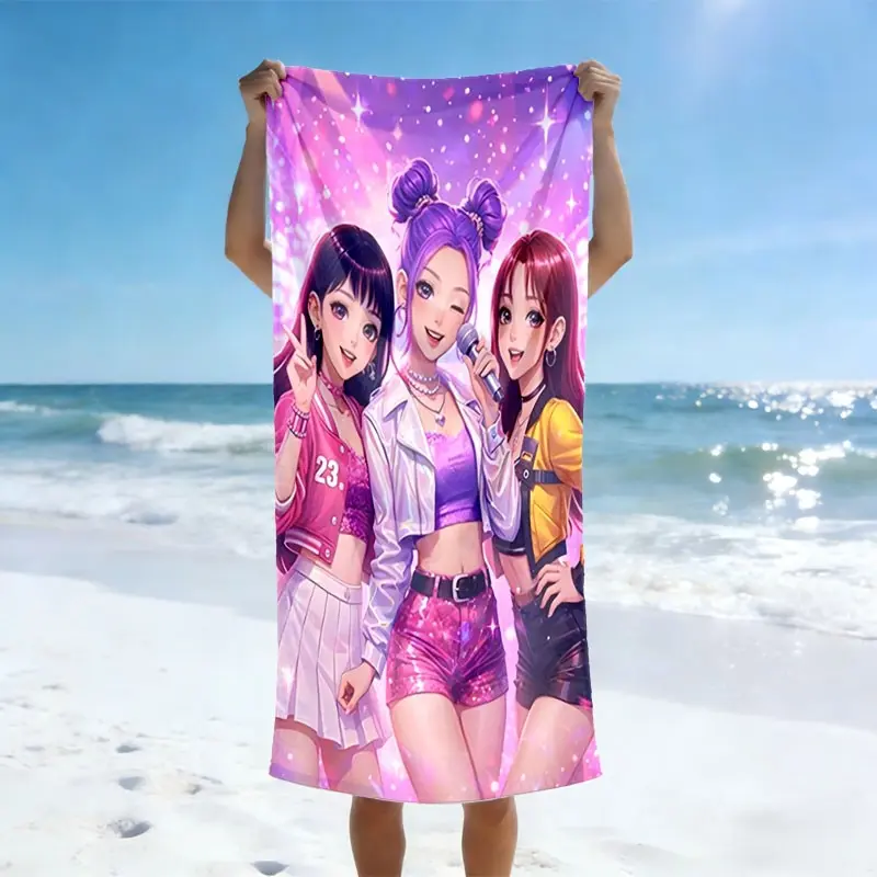K-Pop Girl Group Stage Pattern Beach Towel, Flat Print, Trendy Fashion Design, Lightweight Soft Quick Dry, Sun Protection, Quick Drying Towels