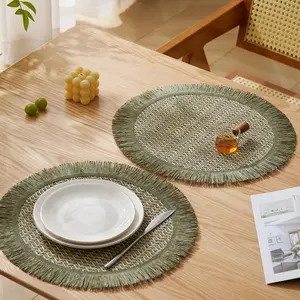 Boho Style Round Placemat, 4 Counts/set Non-slip Heat Resistant Placemat, Table Mat for Home Kitchen Dining Room Indoor, Coasters, Tableware