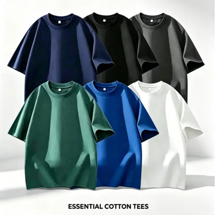 Men's 3PCS 100% Cotton Round Neck Short-Sleeve Tshirt Set - Soft Loose-Fit Navy, Gray, Black Tops for Casual Daily Wear, Menswear Essentials, Shortsleeve, Men's T Shirts, Men’s Clothes