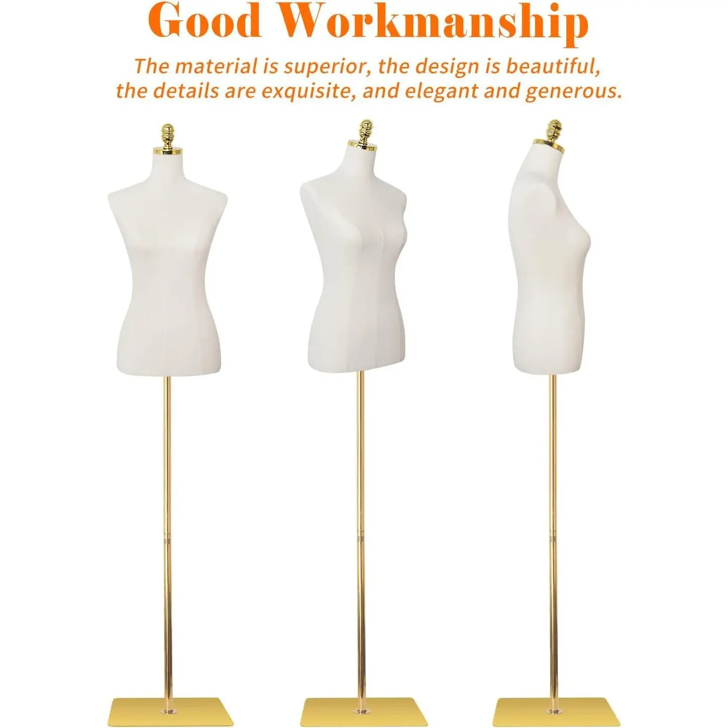 SHAREWIN Beige Adjustable Dress Form, 40.55-73.23 Inches Height Adjustable Female Mannequin Torso with Metal Bracket, Rectangular Base, Better Load Bearing & Detachable Assembled Design for Sewing Dressmakers, Detachable And Assembled