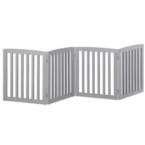 SuperDeal Pets Foldable Pet Fence Home Entryway Doorway Gate 4 Panels with Protector Feet, MDF Gray