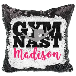 Handmade Personalized Gymnastics Block Letters Reversible Sequin Pillow Case