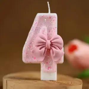 Sparkling Bowknot Design Birthday Cake Candle 1 Count Cute Birthday Candle Decoration First Birthday Party Cake Decoration Ornaments Halloween Cake Topper