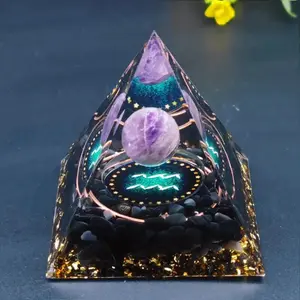 12 Constellations Design Energy Pyramid Ornament, 1 Count Positive Pyramid Meditation Tool, Desktop Decorations for Home and Office, Glow In Dark