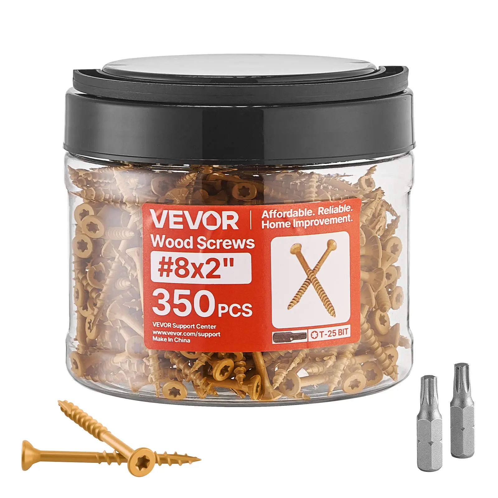 【DealsForYouDays】VEVOR Wood Screws 350 PCS,#8 x 2-Inch Anti-Rust CoatedExterior Deck Screw Torx/T25 Star DriveMetal Rust-Resistant Outdoor Decking Screws with 2 Screw Connectorsfor Decking Fencing Framing