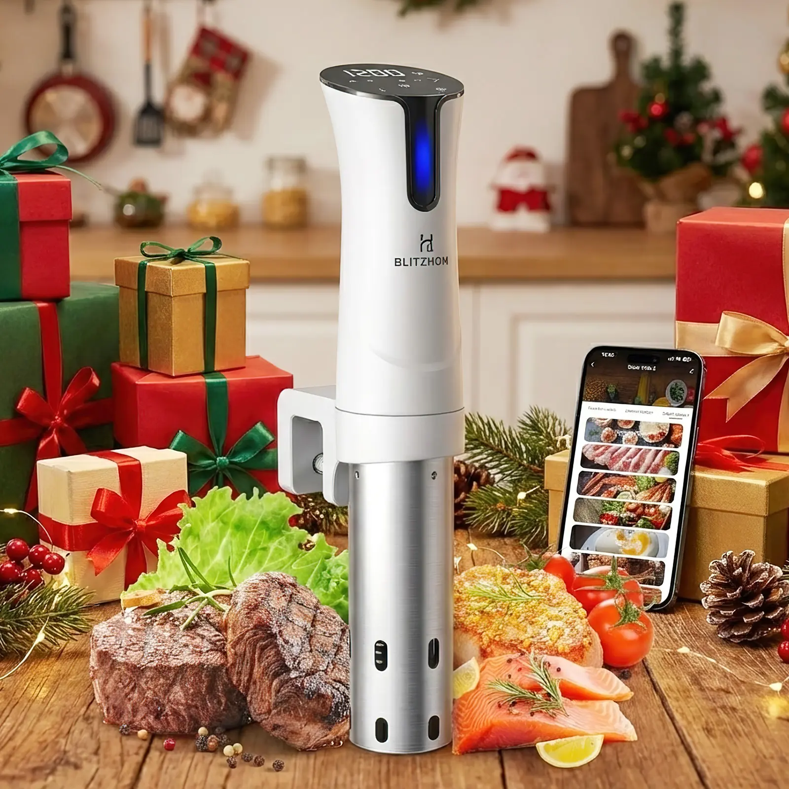 [Dealsforyoudays Summerwins]Sous Vide Machine, BLITZHOME WiFi APP Included, 1100W Sous Vide Cooker with Accurate Temperature & Timer, Ultra Quiet Stainless Precision Immersion Circulator Device, Kitchen Gadgets with Recipes