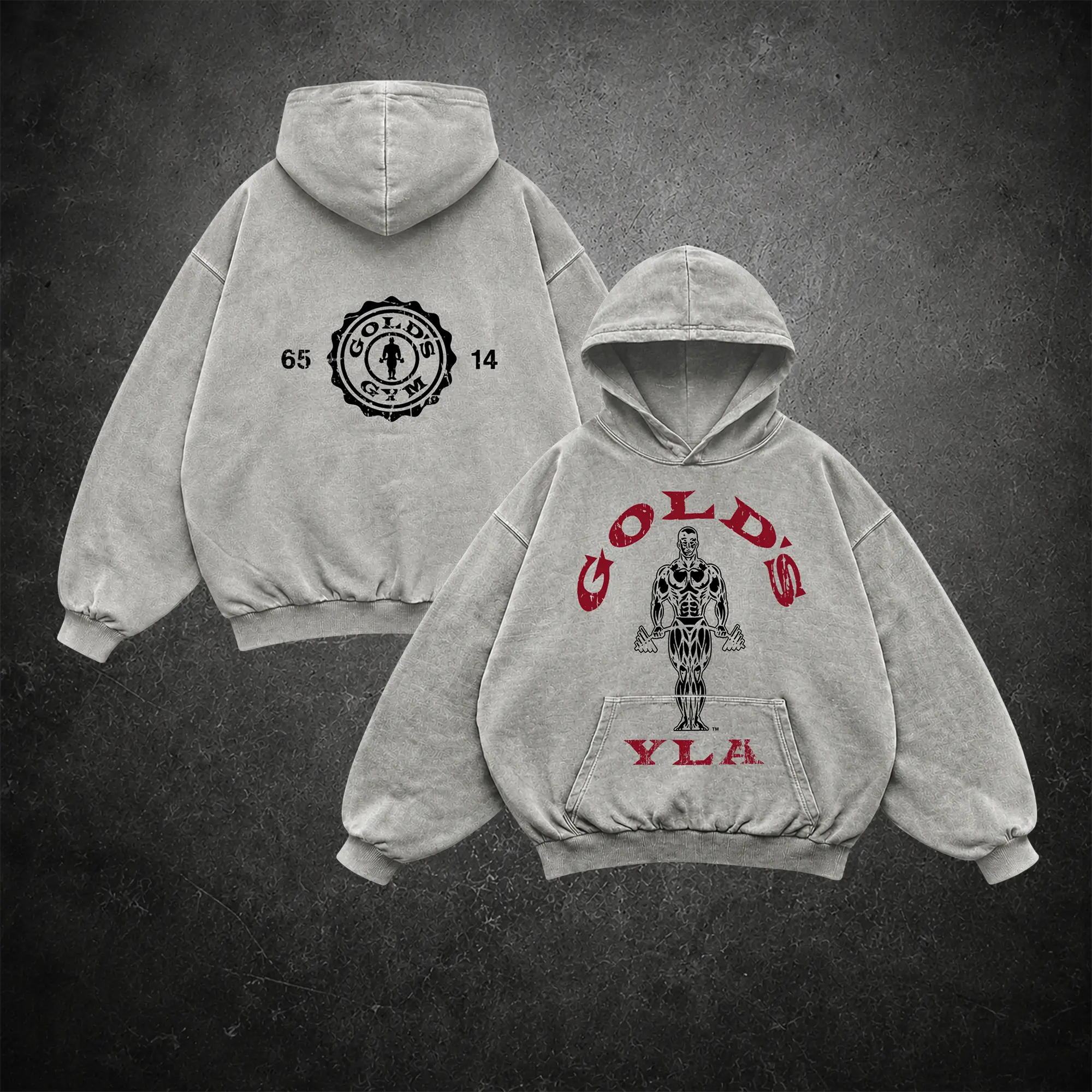 Gold's Iron Legacy Icon Oversized Washed Hoodie, Gym Apparel, Workout Wear, Training Men's Top, Aesthetic Shirt, Discipline, Strength, Focus