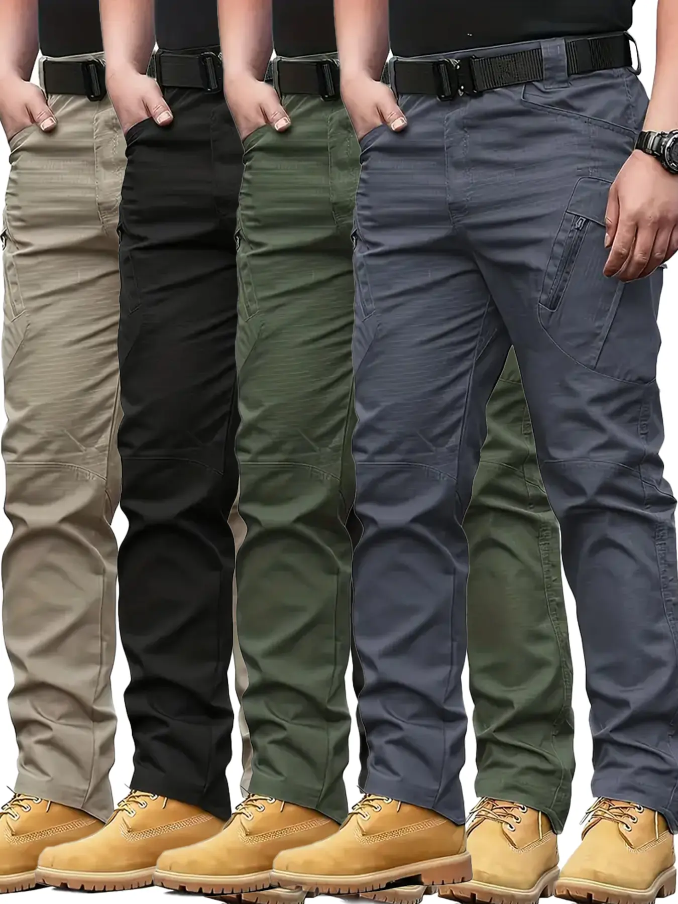 Pahajim Men's Tactical Cargo Pants, Durable Waterproof Polyester Workwear with a Fitted Cut and Multiple Pockets for Outdoor Use, Button Front campingessentials