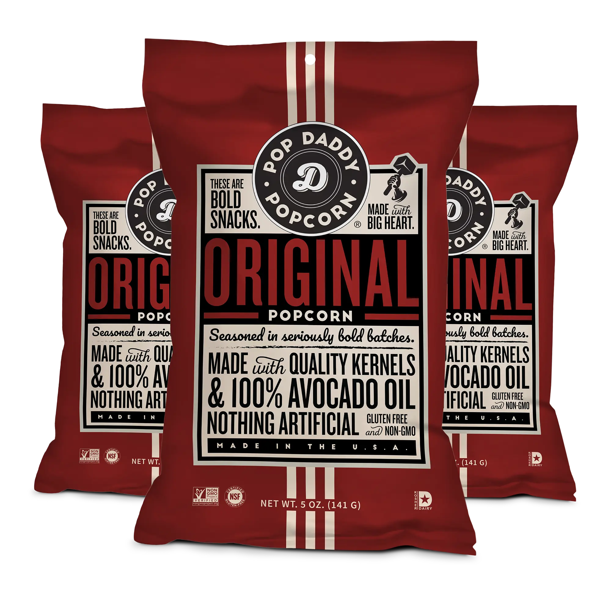 Pop Daddy Flavored Popcorn Gourmet | Original Flavor | Hand Seasoned Quality Kernels Gluten Free Popcorn Snacks | 5oz Individual Bags | 3 Pack